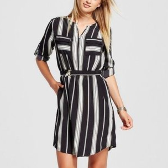 NEW B+W Striped Split Neck Shirt Dress [D3] - Picture 3 of 6